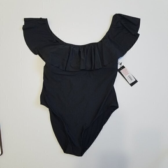 NWT Gianni Bini Black Ruffle Padded One Piece Swimsuit Size L